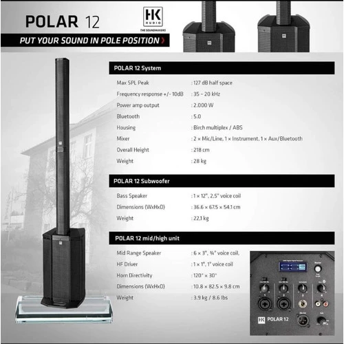 Hk Audio Polar 12”. 2000watts. Bluetooth  